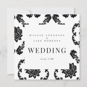 Invitation Mariage carré en damas noir et blanc