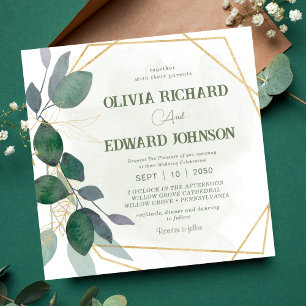 Invitation Mariage Carré feuille de cadre géométrique