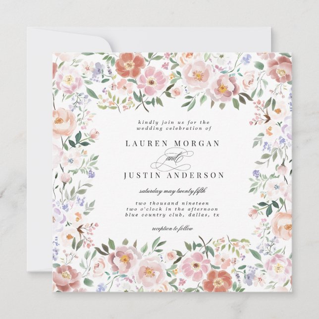 Invitation Mariage Carré floral Ditsy Blush Spring (Devant)