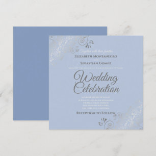 Invitation Mariage Carré gris bleu élégant Silver Filigree