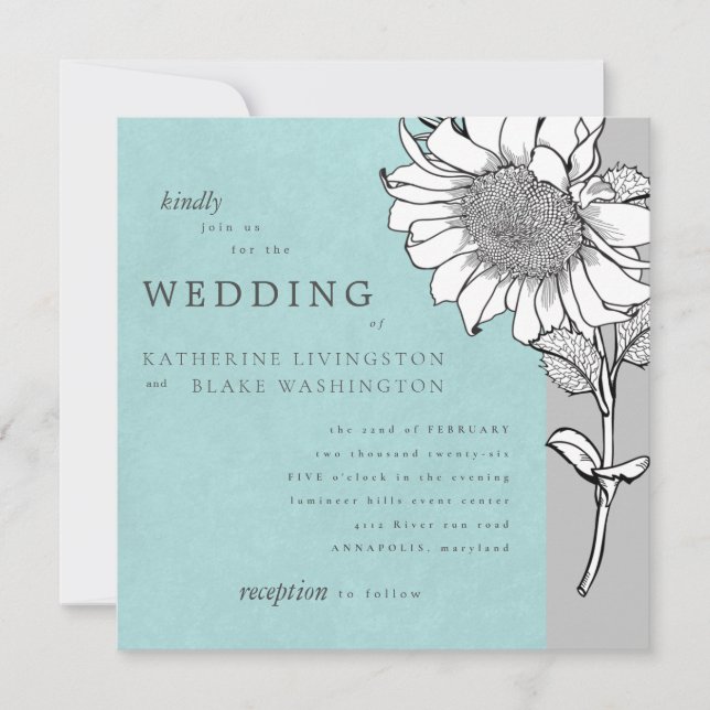 Invitation Mariage Carré gris tournesol blanc (Devant)