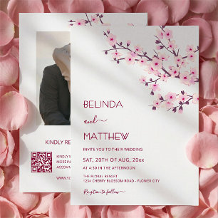 Invitation Mariage Casual Fleurs de Cerisier Roses et Blanche