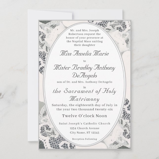 Invitation Mariage catholique Champagne Pink Lace (Devant)