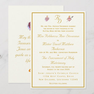Invitation Mariage Catholique Élégant Crème Deux Cœurs
