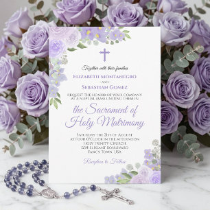 Invitation Mariage Catholique Moderne Floral Violet Lavande