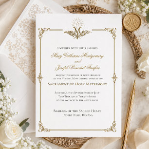 Invitation Mariage catholique orné d'or du 19e siècle
