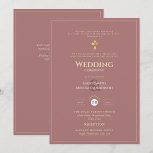 Invitation MARIAGE catholique Rose classique tout-en-1 Dusty