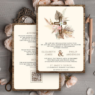 Invitation Mariage catholique tout-en-un Bois Croix Bohème Pa