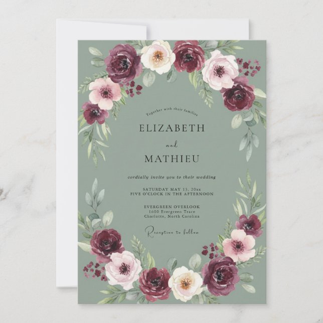 Invitation Mariage Céladon et Prune Pivoine (Devant)
