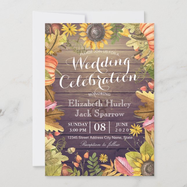 Invitation Mariage Célébration Automne Feuille d'érable Citro (Devant)