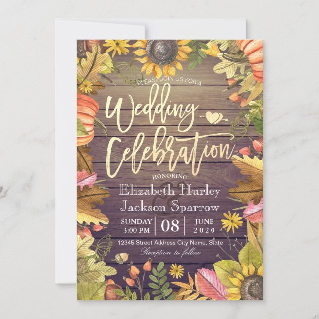 Invitation Mariage Célébration Automne Feuille d'érable Citro (Devant)