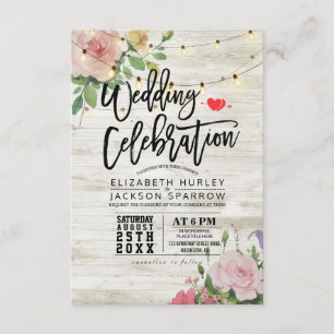 Invitation Mariage Célébration Bois blanc Chaîne Florale Lumi