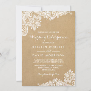 Invitation Mariage Celebration Classy Floral Lace Kraft
