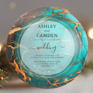 Invitation Mariage céleste abstrait turquoise et or