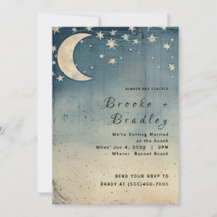Invitation Mariage céleste au croissant de lune vintage
