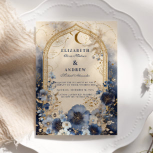 Invitation Mariage céleste bleu de minuit et or
