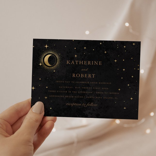 Invitation Mariage céleste de la lune de croissant noir de mi (Créateur téléchargé)