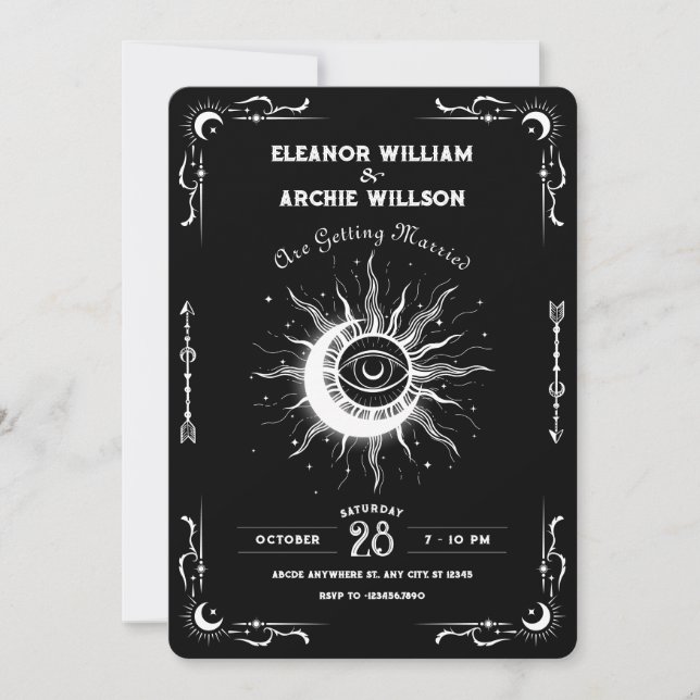 Invitation Mariage céleste de tarot de lune noire et blanche (Devant)