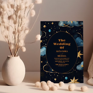 Invitation Mariage céleste enchantant bleu marine