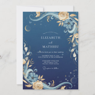 Invitation Mariage céleste Eucalyptus Or de minuit