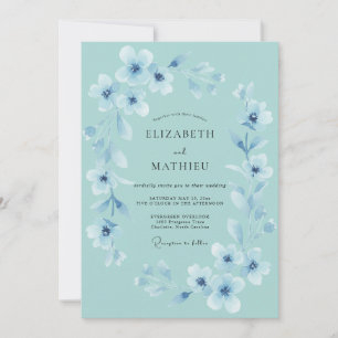Invitation Mariage Céleste Fleurissant de Bleu Ciel
