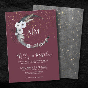 Invitation Mariage Céleste Lune Or Bourgogne