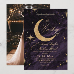 Invitation Mariage Céleste Violet et Or Humeur
