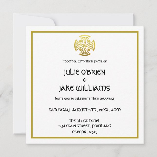 Invitation Mariage celtique Faux Gold Celtic Knot Cross (Devant)