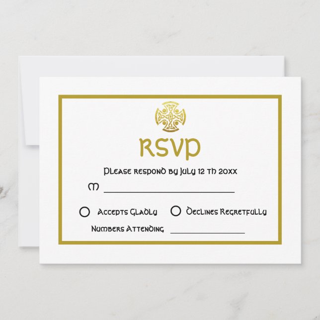 Invitation Mariage celtique Faux or Nœud celtique croix RSVP (Devant)