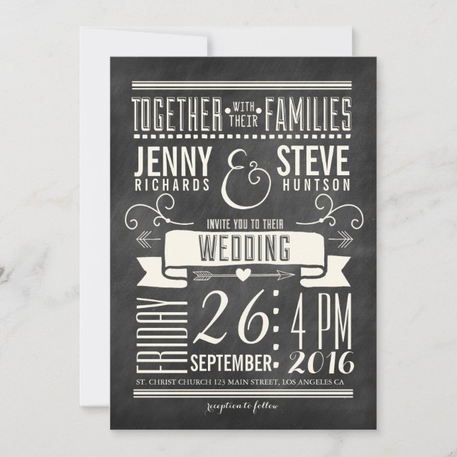 Invitation Mariage Chalkboard moderne (Devant)