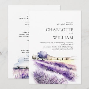 Invitation Mariage Champ de Lavande Aquarelle Tout En Un