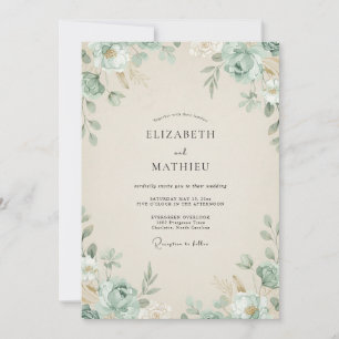 Invitation Mariage Champagne avec Feuillage d'Eucalyptus Apai