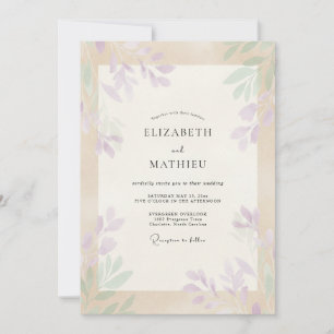 Invitation Mariage Champagne Lilas Feuillage Doux Eucalyptus