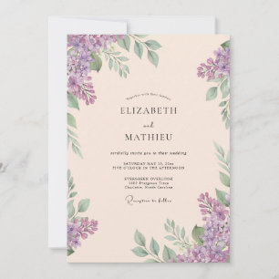 Invitation Mariage Champagne Lilas Feuillage Eucalyptus