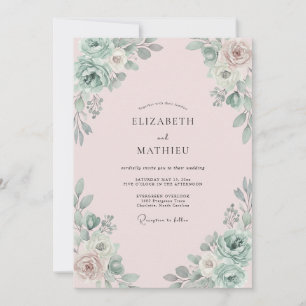 Invitation Mariage Champagne Sauge Feuillage Eucalyptus