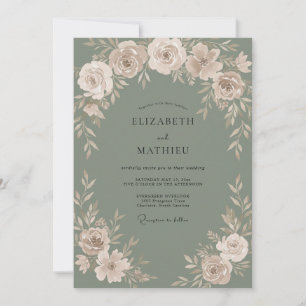 Invitation Mariage Champagne Sauge Ranunculus Eucalyptus