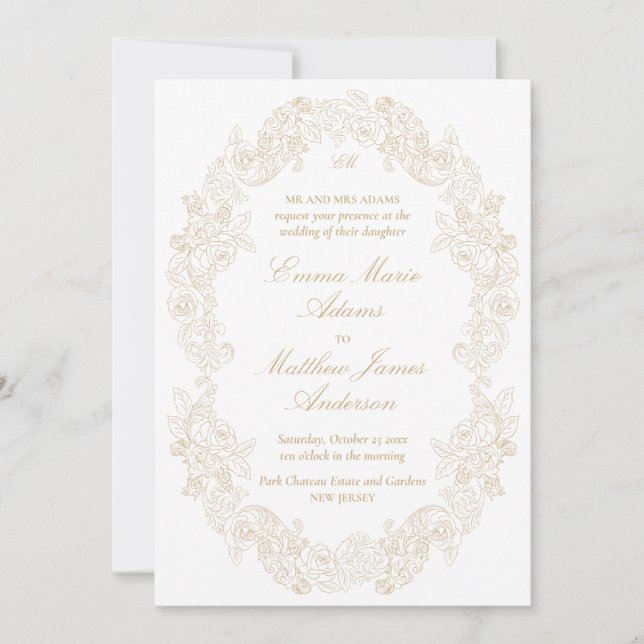 Invitation Mariage Champagne Script Classique Élégant (Devant)