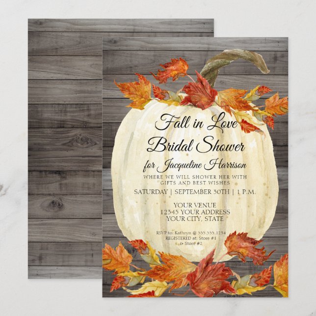 Invitation Mariage Champêtre Aquarelle aux Feuilles d'Automne (Devant / Derrière)