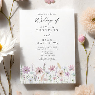 Invitation Mariage Champêtre aux Fleurs Sauvages et Pastels V