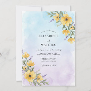 Invitation Mariage Champêtre aux Fleurs Sauvages Jaunes et Br
