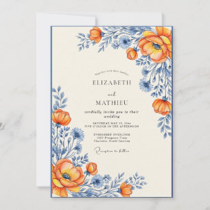 Invitation Mariage Champêtre aux Fleurs Sauvages Orange