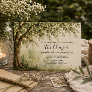 Invitation Mariage champêtre avec guirlande lumineuse autour