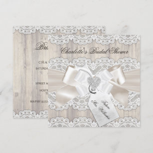 Invitation Mariage champêtre avec nœud en dentelle vintage