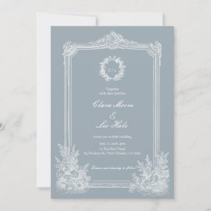 Invitation Mariage Champêtre Bleu Ardoise à la Française