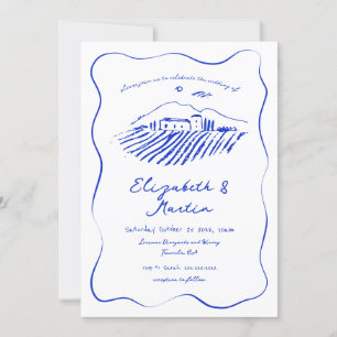 Invitation Mariage Champêtre Bleu Fantaisie avec Bordure Ondu