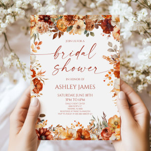 Invitation Mariage Champêtre Bourguignon Brun Fleurs Floral F