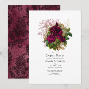 Invitation Mariage Champêtre Couple Rose Pâle et Bourgogne