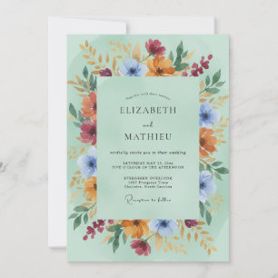 Invitation Mariage champêtre de fleurs sauvages à la menthe e