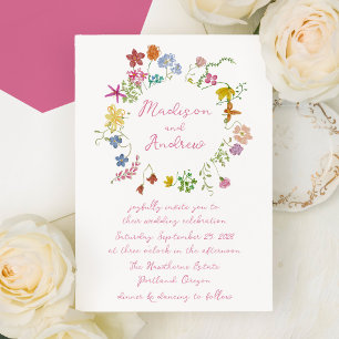 Invitation Mariage Champêtre de Fleurs Sauvages Fantaisiste