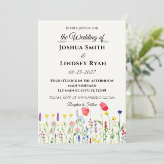 Invitation Mariage Champêtre de Fleurs Sauvages Fantaisistes